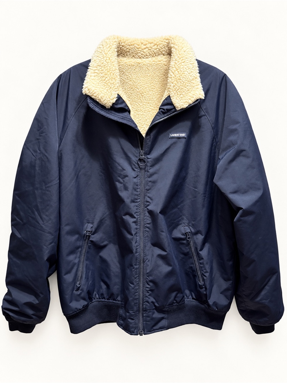 Lands’ End Navy Fleece-Lined Zip Jacket L/T 42–44